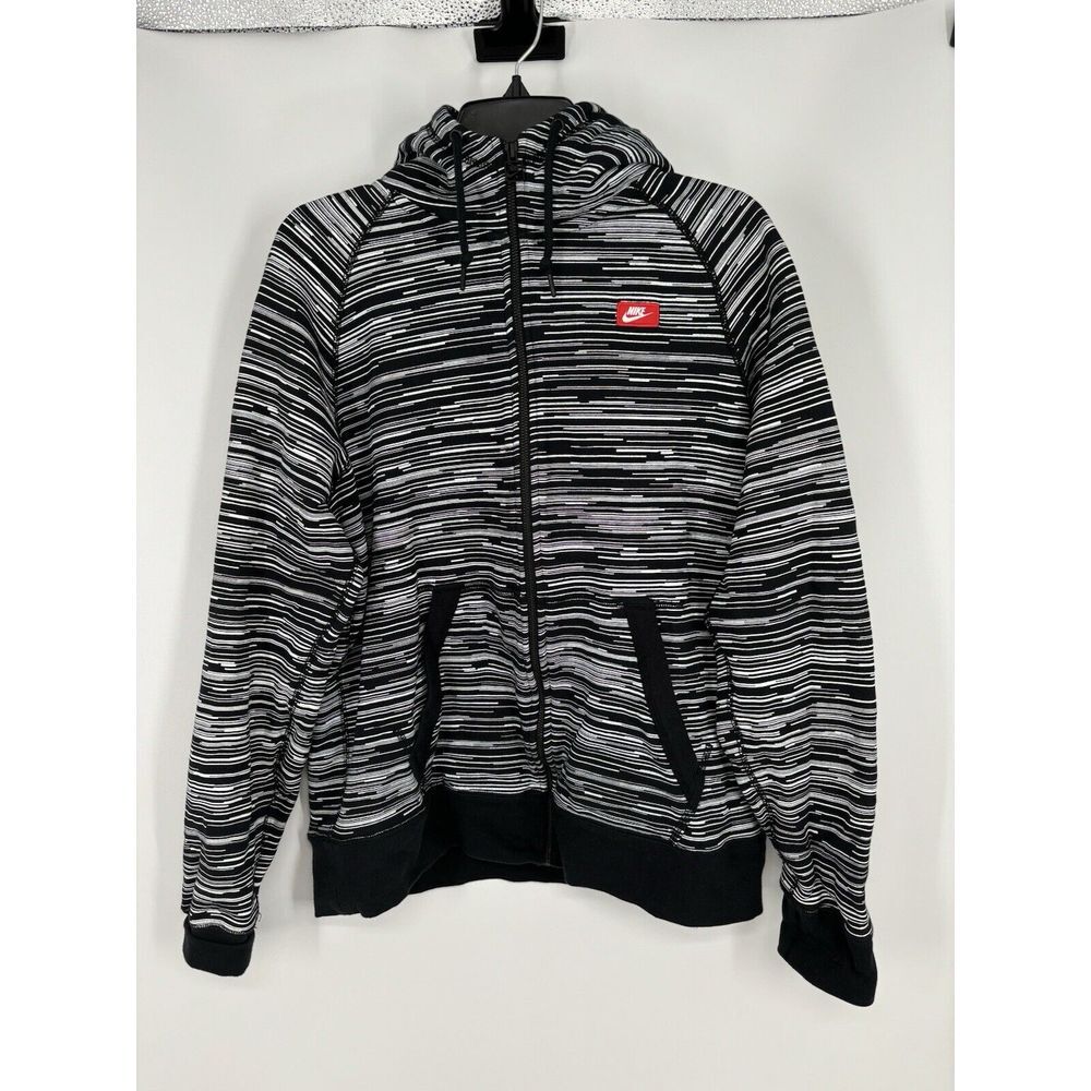 Nike Black & White Striped Performance Hooded Jacket